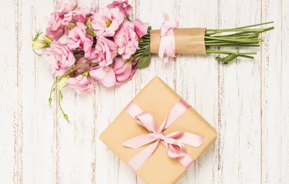 Flowers, pink, gift, bouquet, pink, flowers, eustoma, gift box