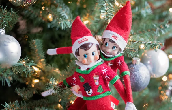 Winter, balls, branches, children, holiday, toy, toys, Christmas