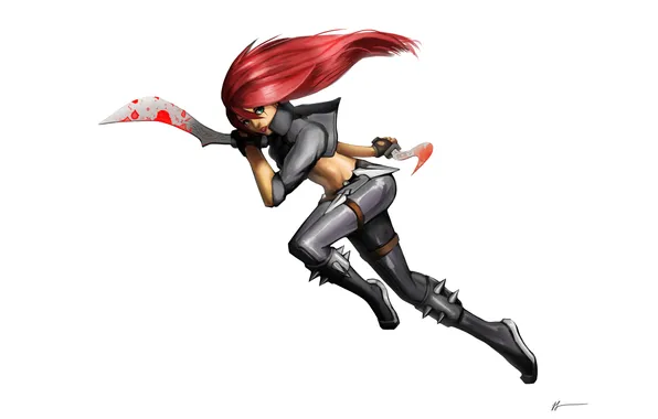 Look, girl, face, weapons, blood, the game, white background, league of legends
