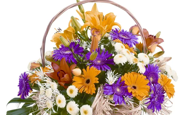 Picture basket, Lily, bouquet, gerbera