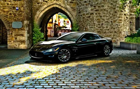 Picture castle, black, Maserati, pavers, GranTurismo