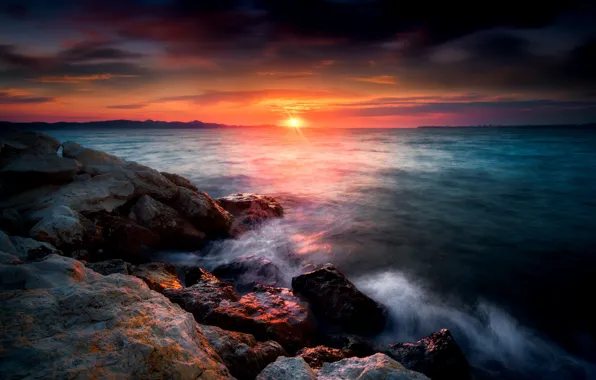 Picture sea, sunset, shore