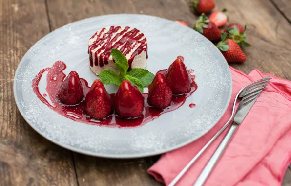 Picture berries, strawberry, cake, sauce, desert