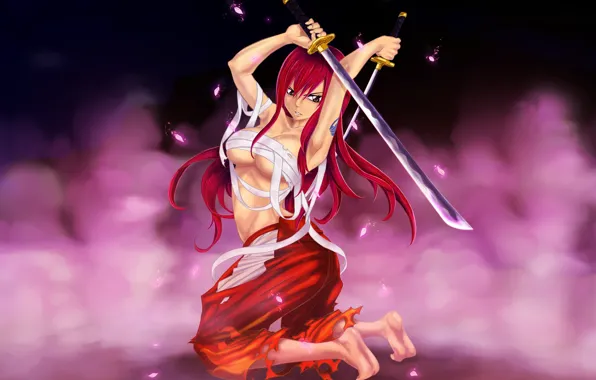 Girl, weapons, background, sword, art, bandages, fairy tail, Ezra Scarlet
