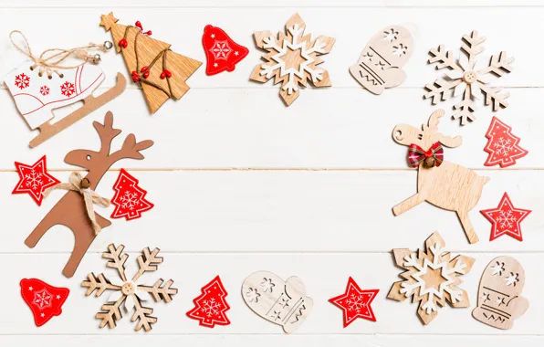 White, snowflakes, background, new year, figures, composition, Christmas