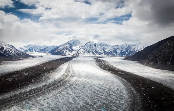 Ice, the sky, clouds, snow, mountains, glacier