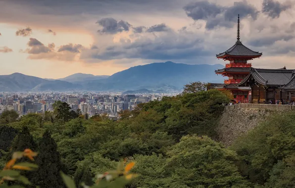 Landscape, mountains, nature, the city, Japan, temple, pagoda, Kyoto