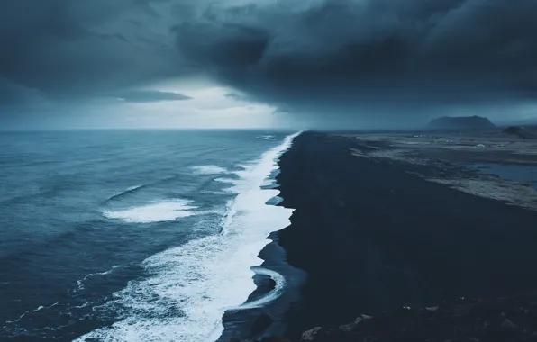 Sea, wave, clouds, rain, overcast, in the distance, tide, coastline