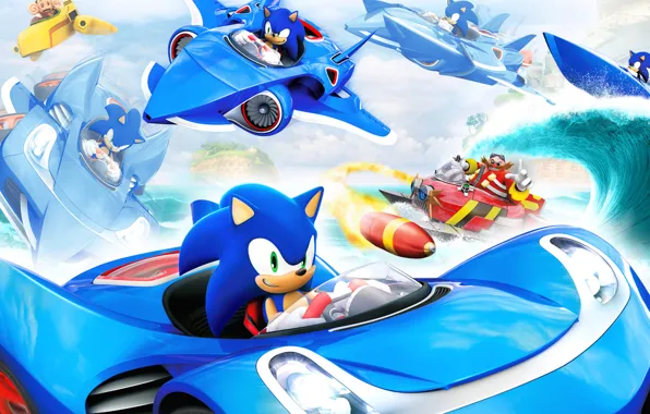 Picture machine, the plane, wave, boat, Sonic, Professor, Sonic, Eggman