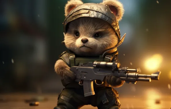 Picture soldier, art, weapons, rendering, teddy bear, fiction, blurring