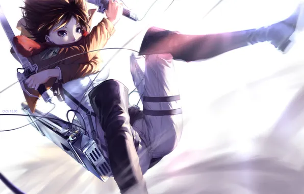 Girl, weapons, jump, art, shingeki no kyojin, mikasa ackerman, cici