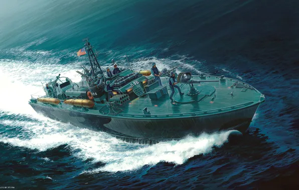 Boat, soldiers, American, Navy, torpedo, ELCO 80 PT-596