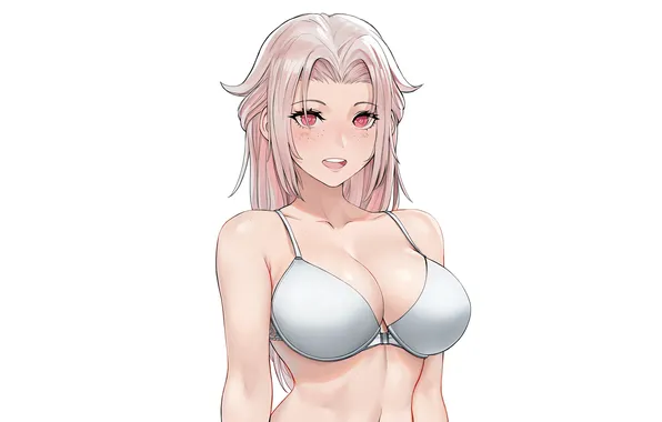 Girl, sexy, lingerie, bra, cleavage, pink hair, long hair, boobs