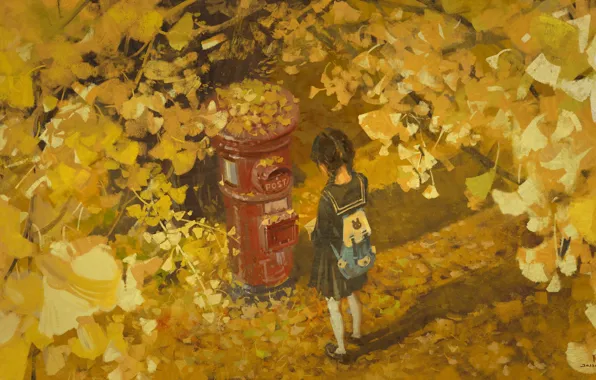 Autumn, letter, girl, schoolgirl