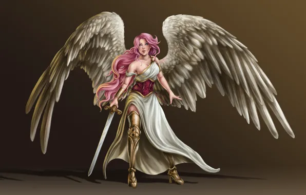 Picture girl, wings, angel, sword