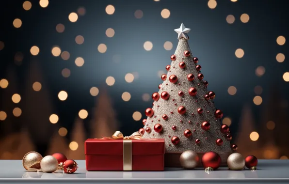 Balls, lights, box, gift, Shine, Christmas, gifts, New year
