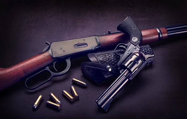 The gun, cartridges, revolver