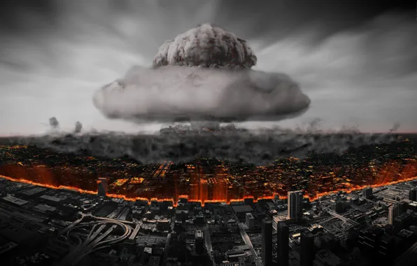 The city, destruction, a nuclear explosion, atomic bomb