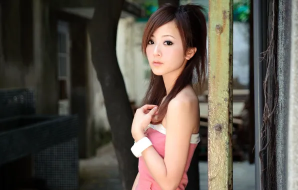 Girl, wall, model, asian, cute, What, Zhang Kaijie