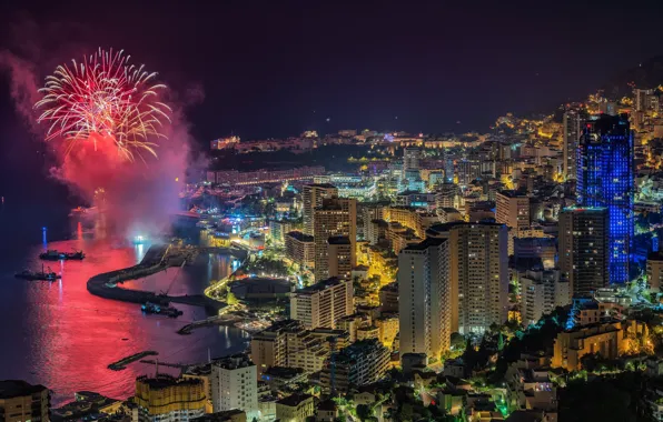 Picture lights, the evening, fireworks, Monaco