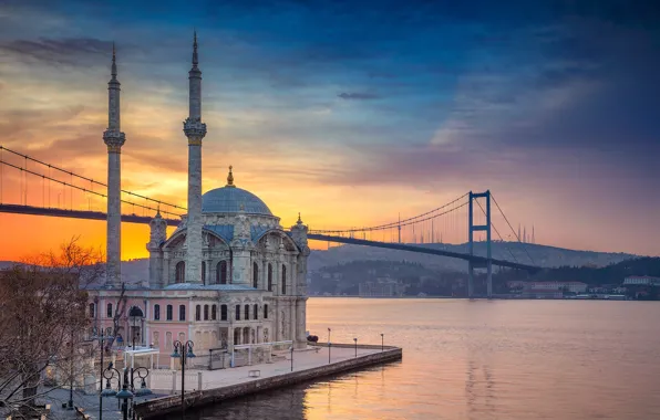 Picture bridge, Strait, mosque, Istanbul, Turkey, Ortakoy