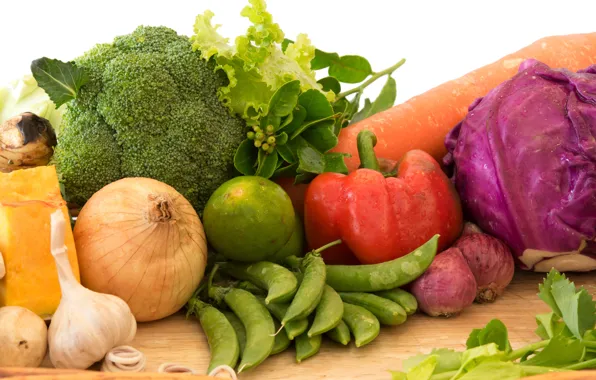 Bow, peas, pepper, vegetables, carrots, cabbage, garlic
