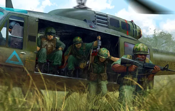 Helicopter, Soldiers, M16, US Army, The Vietnam war