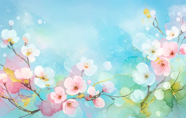 Flowers, branches, figure, spring, art, art, flowers, spring