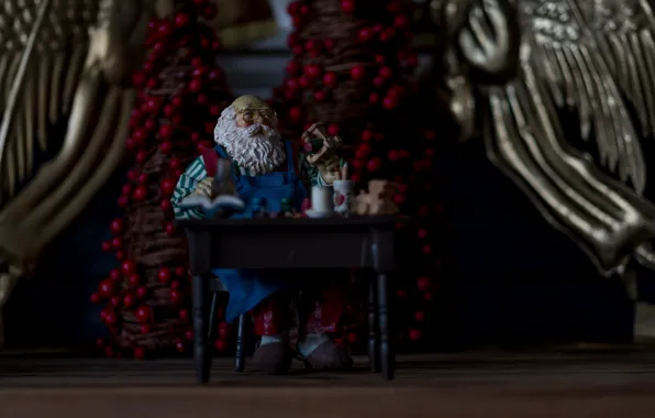 Winter, berries, the dark background, table, holiday, toy, Christmas, gifts