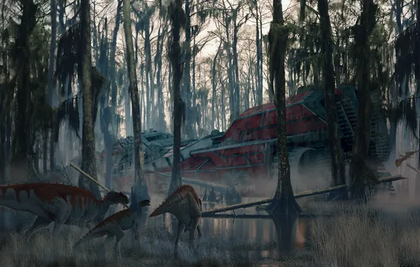 Forest, dinosaurs, camera, lizards, 75 million years ago