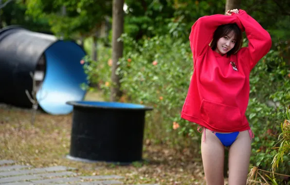 Pose, smile, panties, Asian, hip, jacket