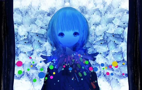 Eyes, girl, flowers, anime, art, 86thunder