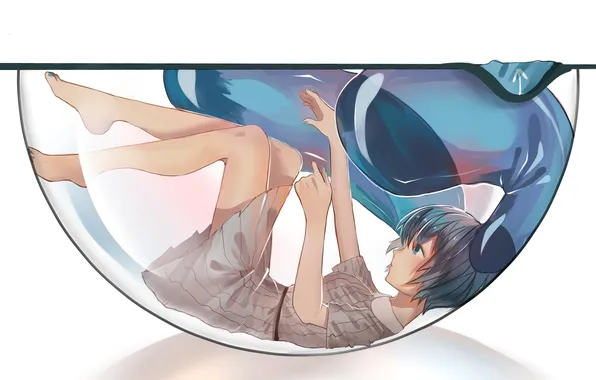 Girl, hair, anime, art, vocaloid, hatsune miku, under water, weitu