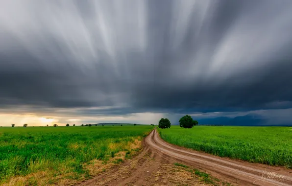 Road, field, the sky, the evening, Faik Nagiyev