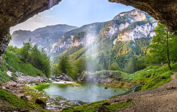 Mountains, waterfall, valley, Alps, Italy, Italy, Alps, Friuli Venezia Giulia