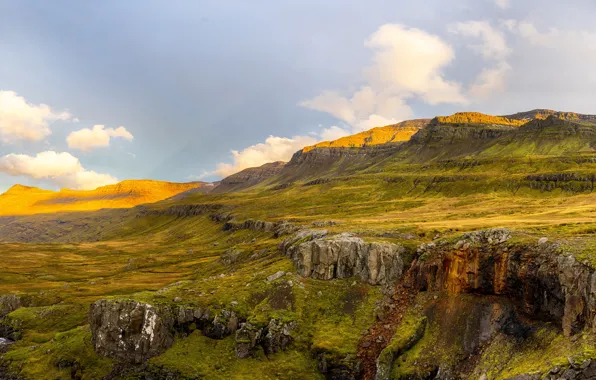 The sky, clouds, mountains