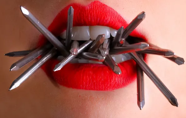 Lips, nails, red lipstick