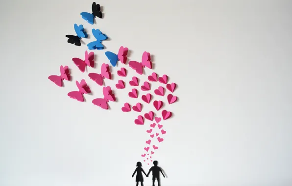 Butterfly, paper, hearts, love, origami, romantic, hearts