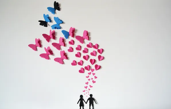 Paper, butterfly, hearts, love, origami, romantic, hearts