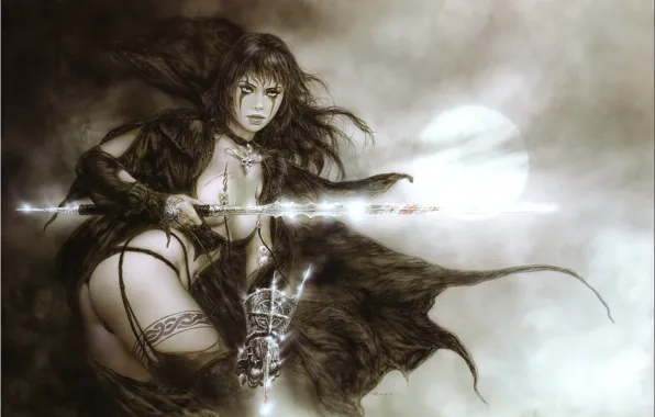 Girl, warrior, swords, Luis Royo, tattoo