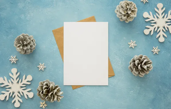 Snowflakes, paper, Christmas, New year, bumps, blue background, the envelope, Christmas decorations
