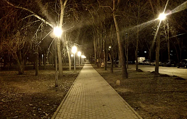 Night, The city, Street, Lights, The sidewalk, Square