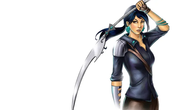 Picture girl, sword, art, white background