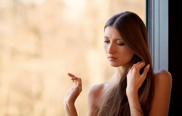 Sadness, look, girl, sexy, hair, touch, beautiful, window