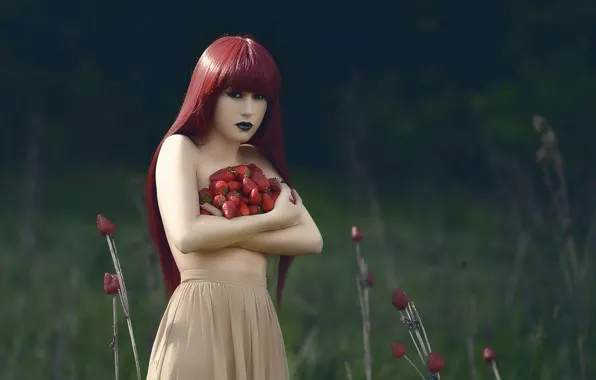 Picture girl, berries, strawberry, collection