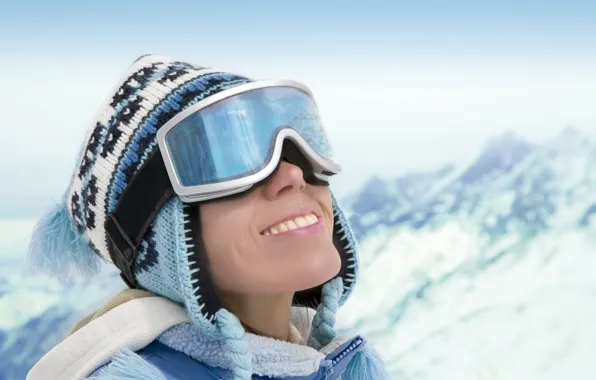 Picture winter, snow, smile, Girl, glasses