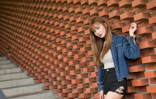 Look, girl, wall, Asian, cutie