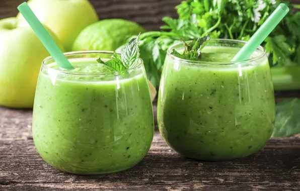 Picture greens, glass, apples, tube, drink, fresh, smoothies