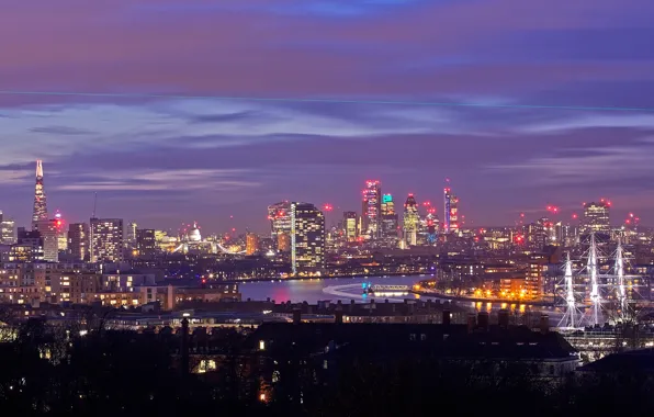 Lights, river, ship, England, London, home, panorama, Thames