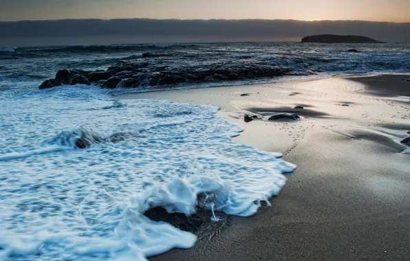 Sea, wave, landscape, night, nature